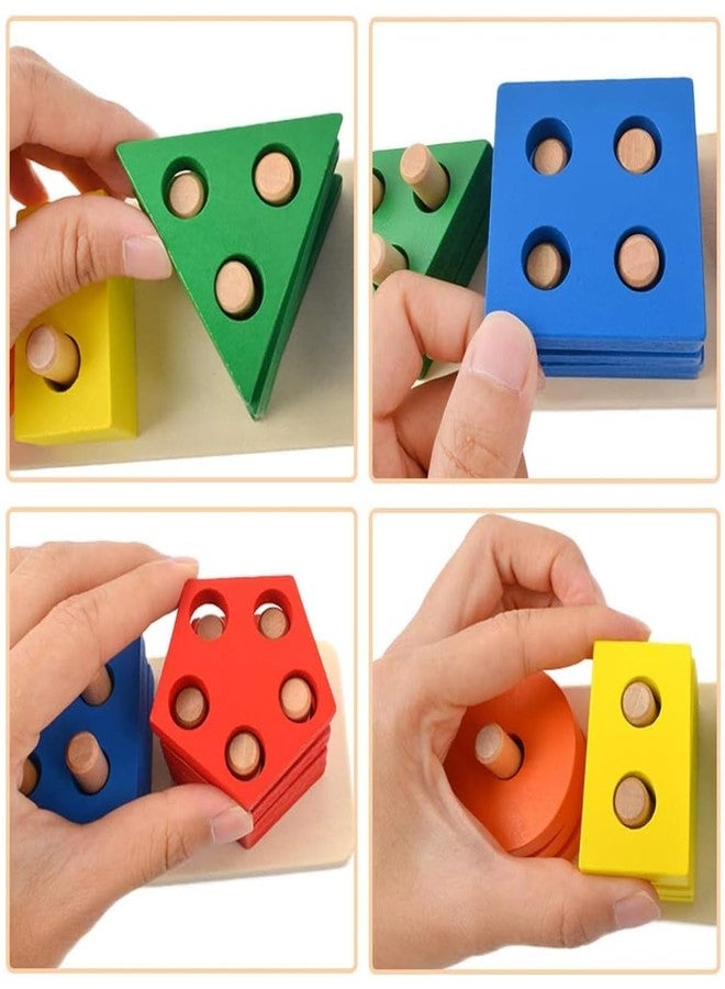 سمونيو لوحة مونتيسوري تعليمية خشبية للأطفال من سمونيو مع مكعبات ملونة لتمييز الأشكال والألوان، لعبة ألغاز لفرز الأشكال الهندسية، لعبة تكديس للأطفال الصغار، 5 أشكال، 20 قطعة - Image 2